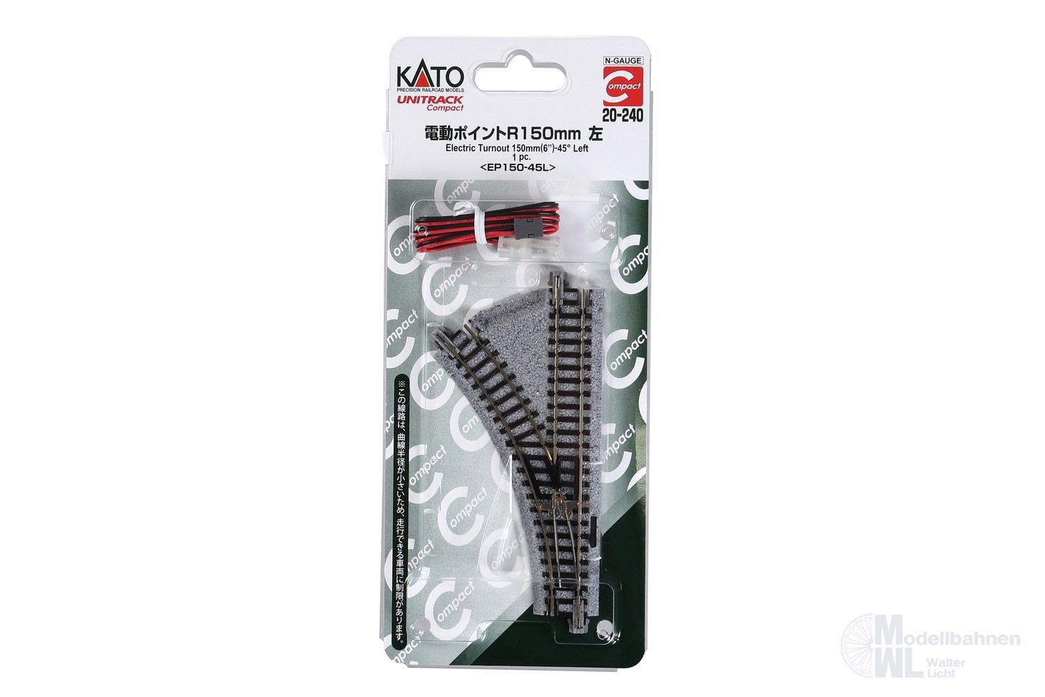 Kato 20-240 - Unitrack Compact Elektrische Weiche links R150mm 45° N 1:160 Kato 20-240 - Unitrack Compact Elektrische Weiche links R150mm 45° N 1:160