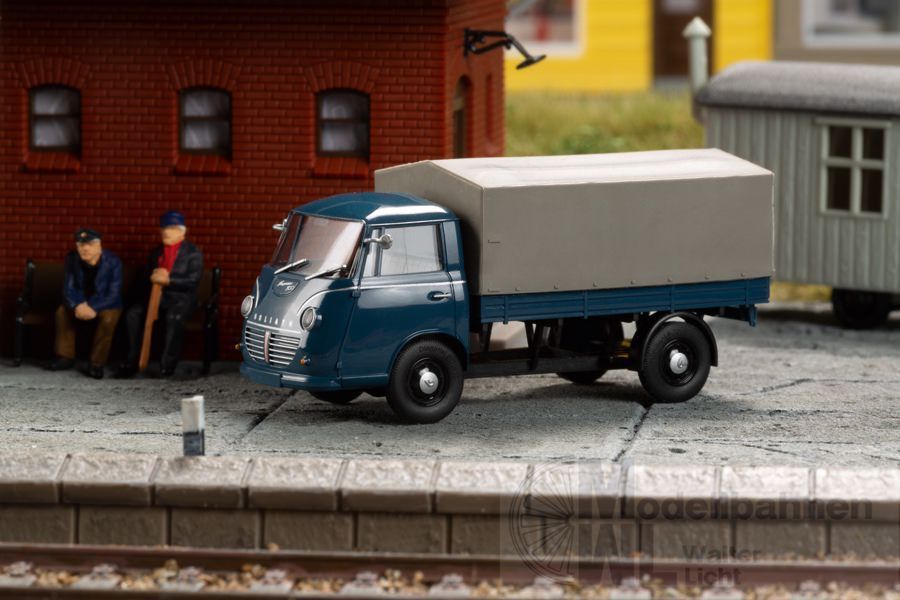 mini car 66021 - Goliath Express 1100 Pritschenwagen Plane blaugrün H0 1:87