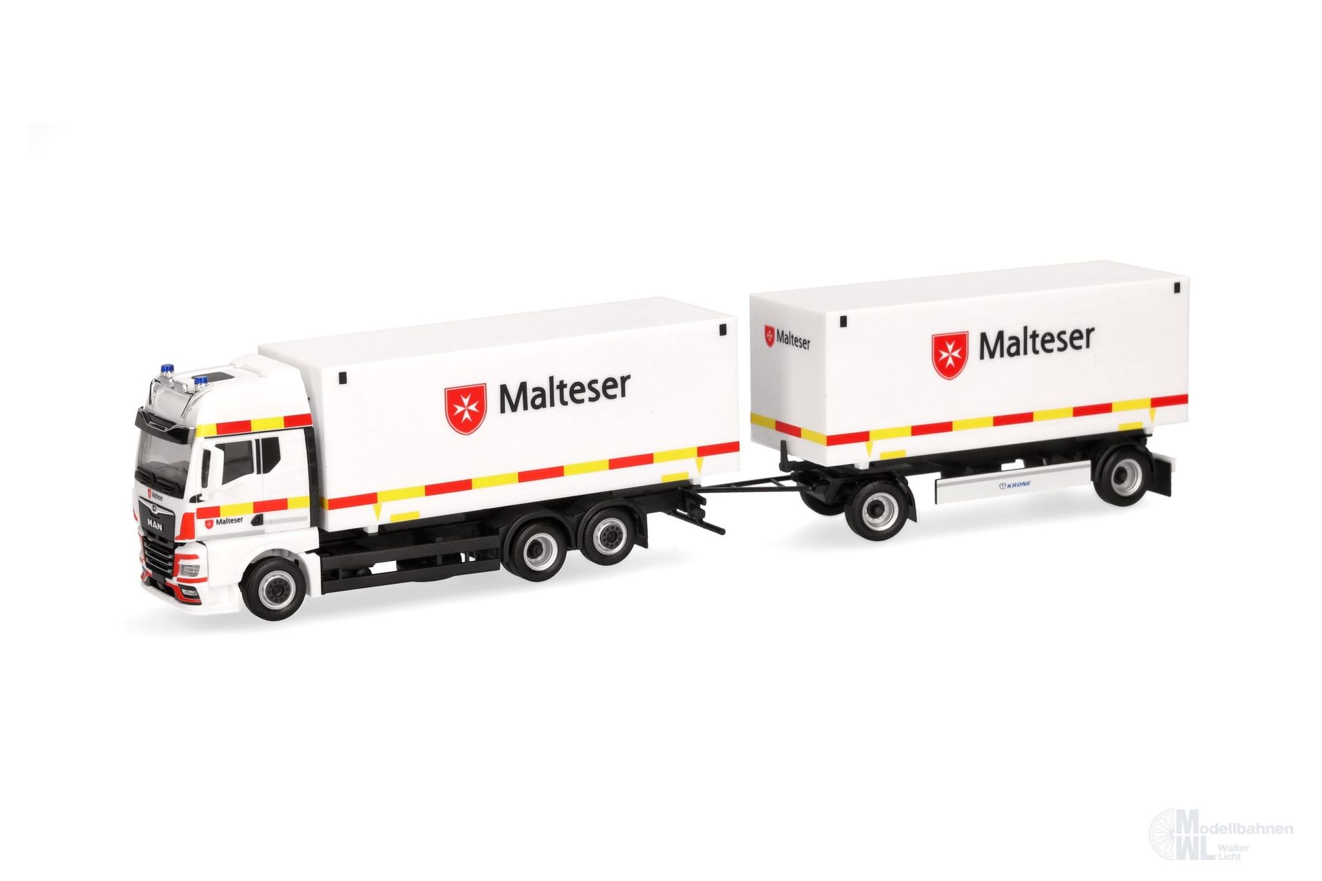 Herpa 318945 - MAN TGX GX Wechselkoffer-Hängerzug Malteser H0 1:87 Herpa 318945 - MAN TGX GX Wechselkoffer-Hängerzug Malteser H0 1:87