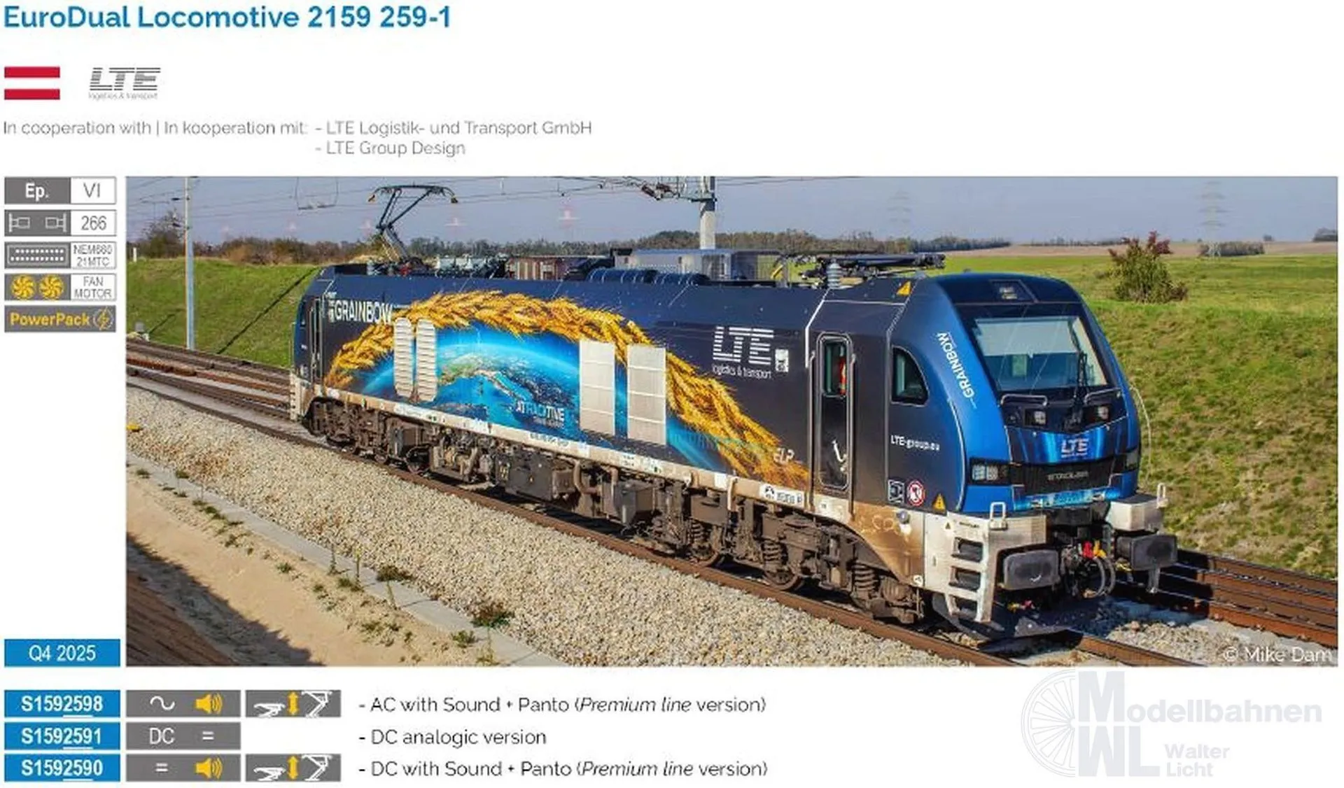 Sudexpress S1592591 - Zweikraftlok BR 2159 259-1 EuroDual LTE Ep.VI Grainbow H0/GL