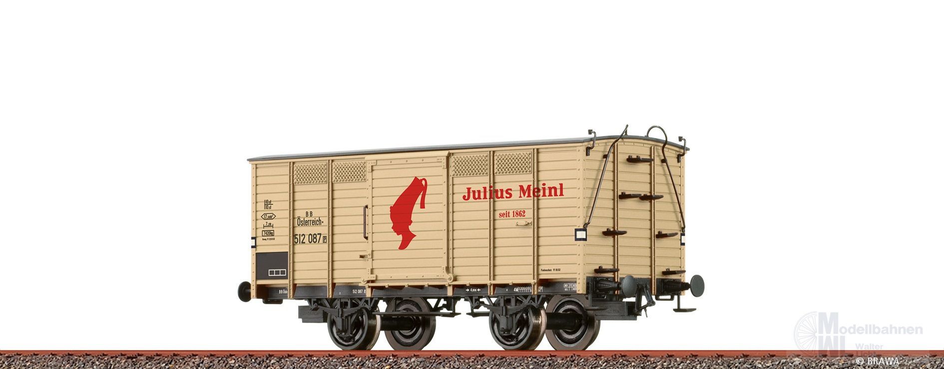 Brawa 48049 - Güterwagen gedeckt G BBÖ Ep.III Meinl Kaffee H0/GL
