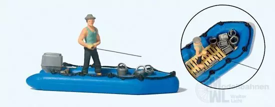 Preiser 10687 - Angler im Schlauchboot H0 1:87
