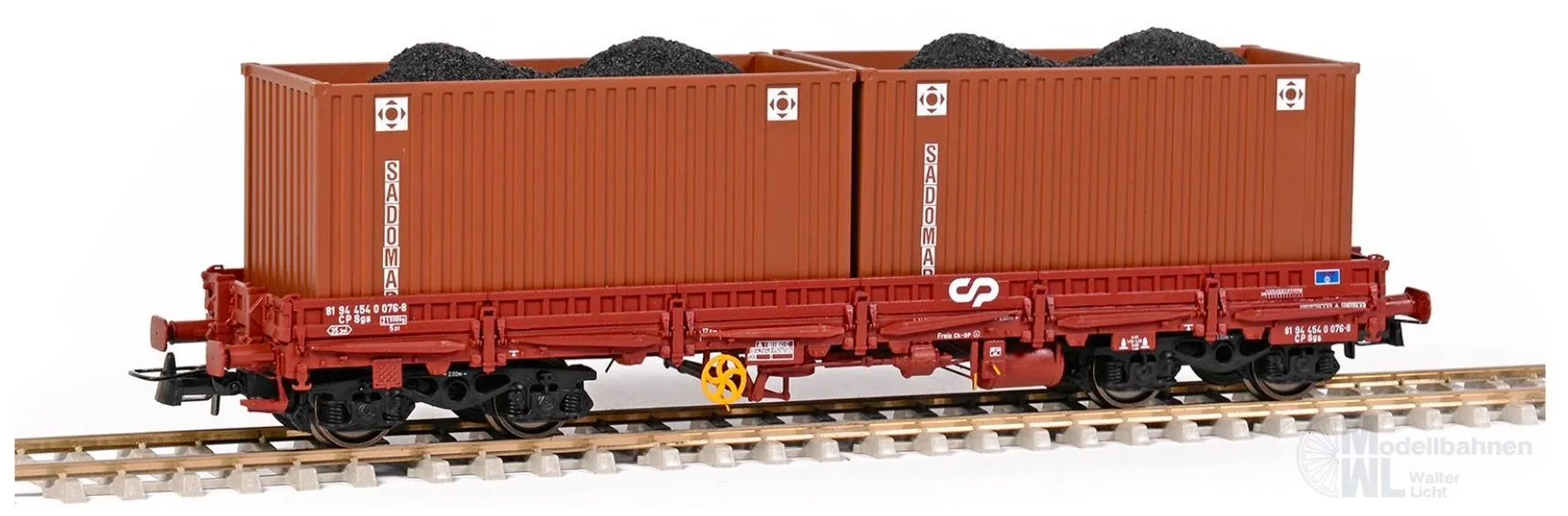 Sudexpress S454076 - Rungenwagen CP Ep.V SGS versão freio 2 Container SADOMAR H0/GL