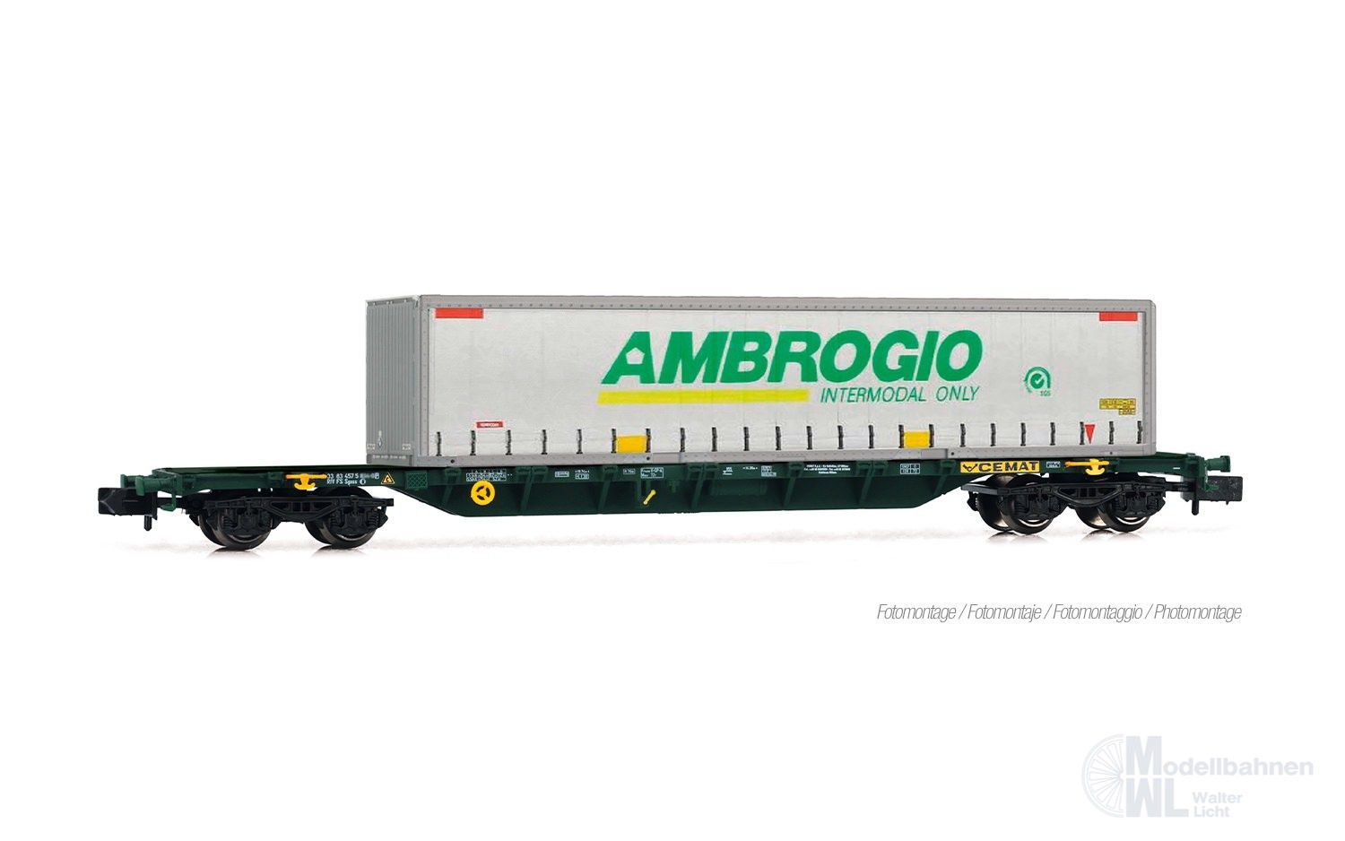 Arnold 6730 - Containertragwagen CEMAT Ep.V/VI Ambrogio Wechselaufbau N 1:160