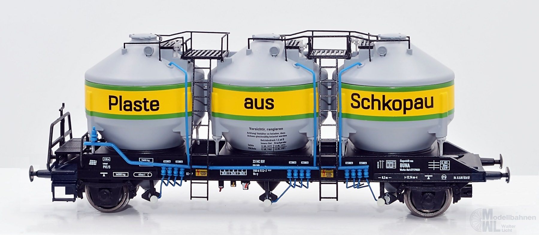 NPE NW22080 - Silowagen DR Ep.IV Uc-y Plaste aus Schkopau 2.Betriebsnummer H0/GL NPE NW22080 - Silowagen DR Ep.IV Uc-y Plaste aus Schkopau 2.Betriebsnummer H0/GL