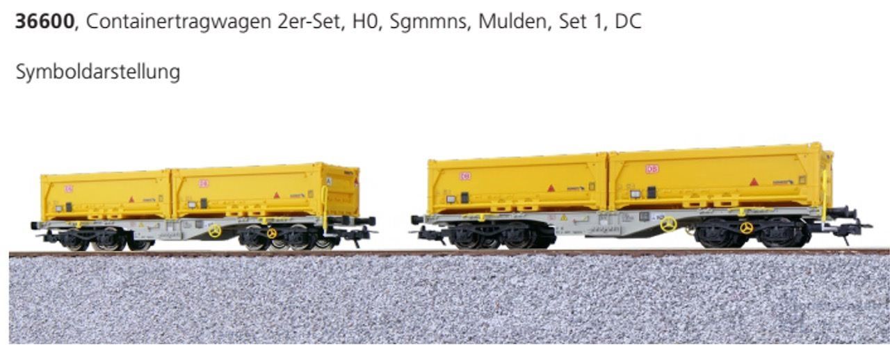 ESU 36600 - Containertragwagen Set D-AAEC Ep.VI mit Mulden 2.tlg. H0/GL