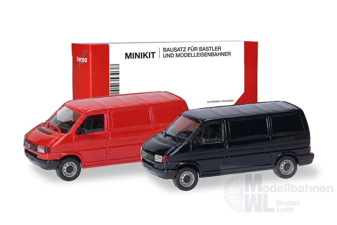 Herpa 012386-005 - MiniKit VW T4 Kasten, verkehrsrot/schwarz (2 Stück) H0 1:87