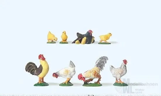 Preiser 47070 - 2 Hähne, 2 Hühner und Gluckhenne 1:25