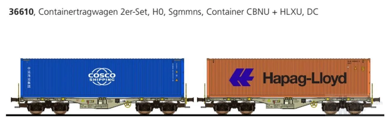 ESU 36610 - Containertragwagen Set D-AAEC Ep.VI Container Cosco/Hapag-Lloyd H0/GL