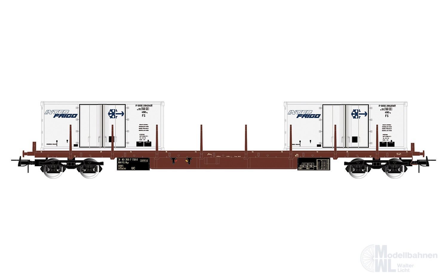Rivarossi 6714 - Containertragwagen FS Ep.IV mit 2 Kühlcontainern H0/GL