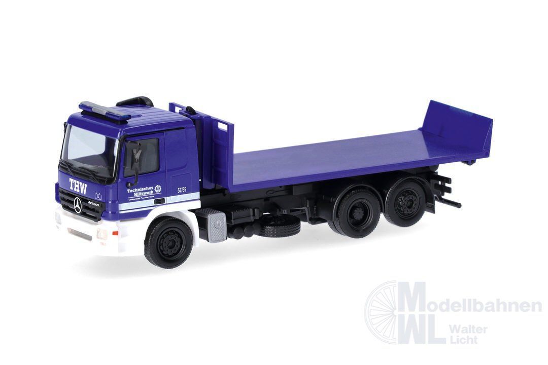 Herpa 322201 - Mercedes-Benz Actros Wechsellader-LKW mit Abrollflat THW Frankfurt/Main H
