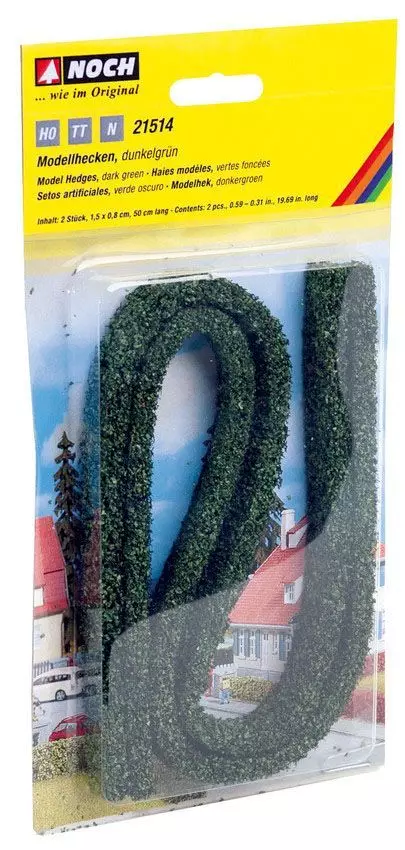 Noch 21514 - Modellhecken dunkelgrün, 2 Stück, 1,5 x 0,8 cm, je 50 cm lang H0/TT/N
