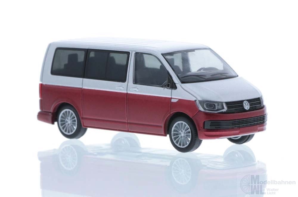 Rietze 11662 - Volkswagen T6 Bus KR Reflexsilber/fortanorot H0 1:87