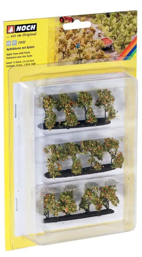 Noch 21532 - Plantagenbäume mit Äpfeln 12 Stück, 3,5 cm hoch H0 1:87/TT 1:120