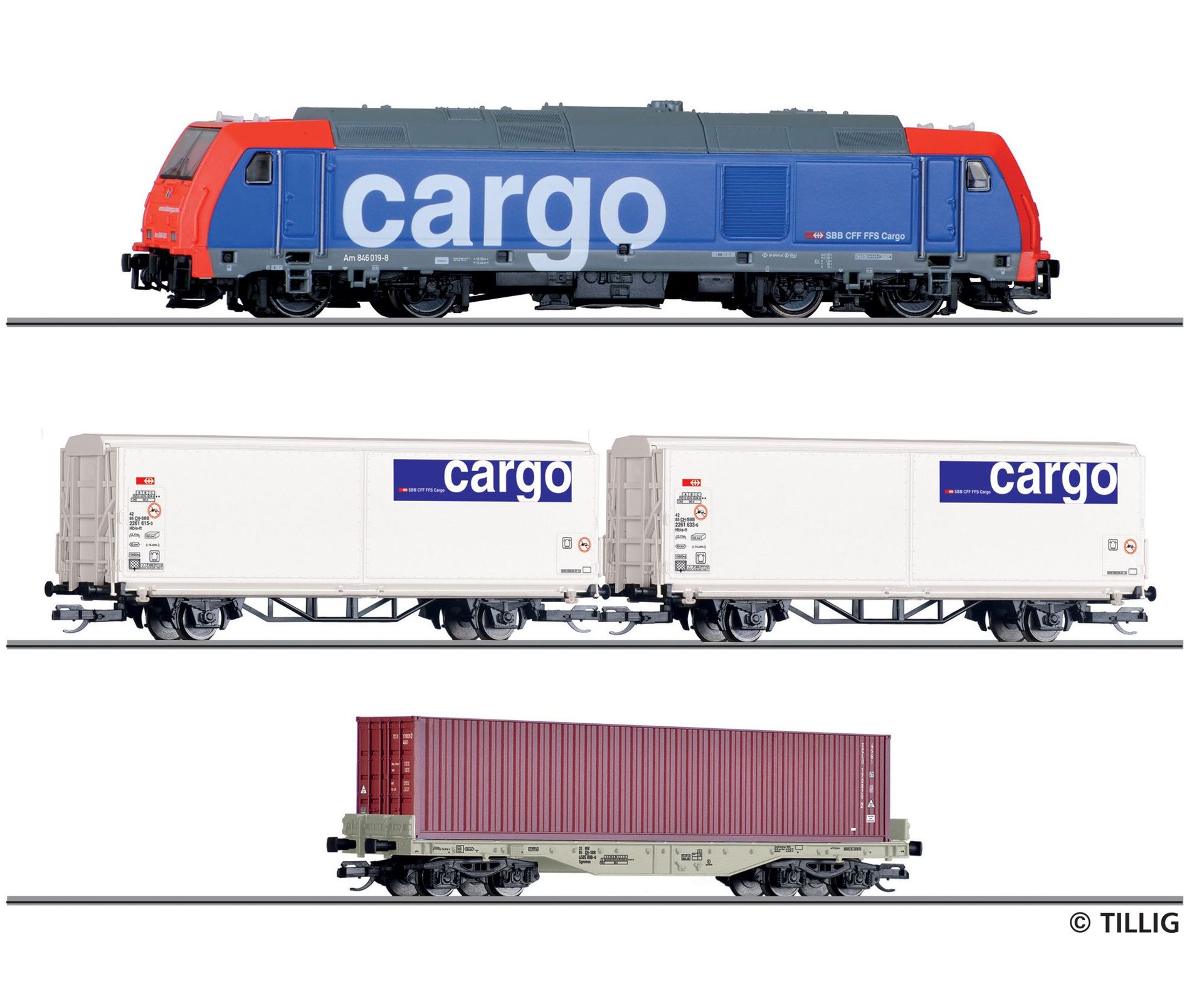 Tillig 01501 - Startset Diesellok Traxx und Güterwagen SBB Ep.VI analog TT 1:120