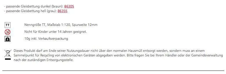 Tillig 83112 - Gleisstück gebogen R32 R396 mm / 15° TT 1:120