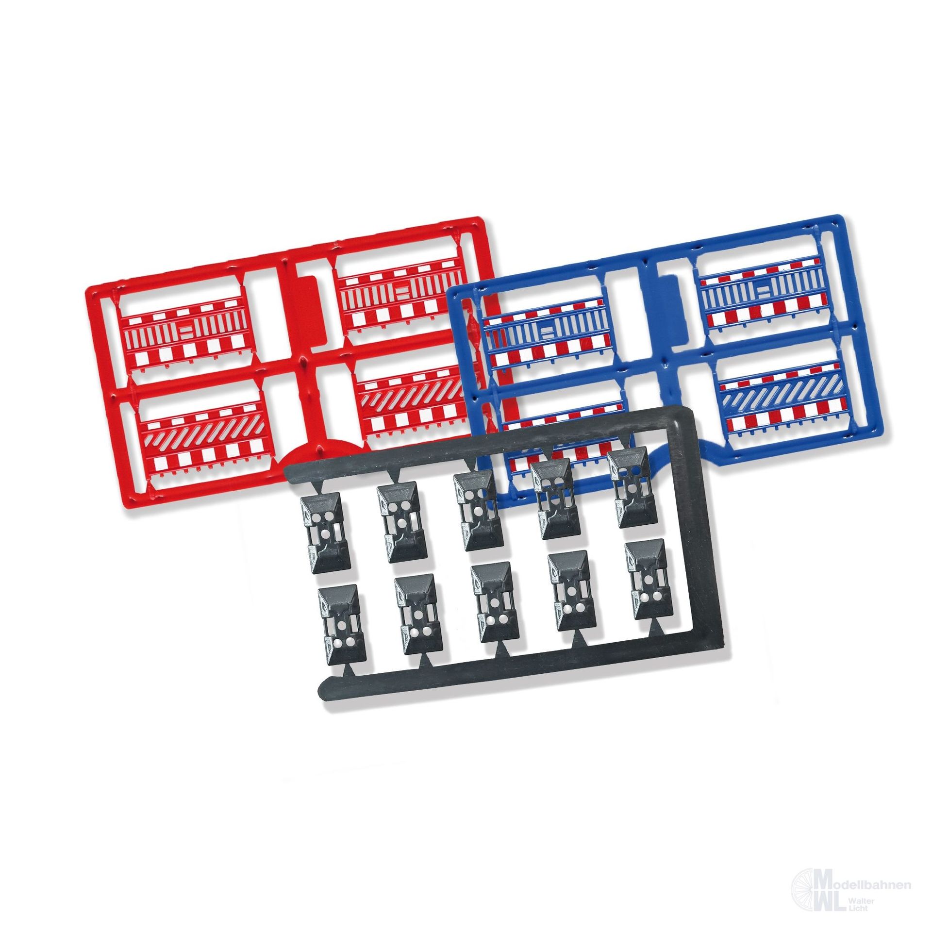 Busch 1109 - Schrankenzaun 8 x blau / 8 x rot H0 1:87