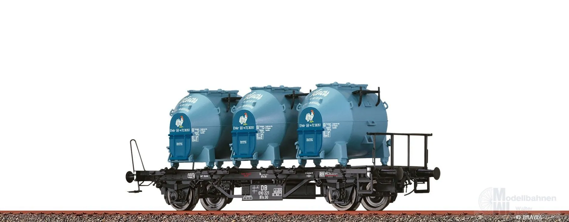 Brawa 50599 - Behältertragwagen DB Ep.III BTs 30 mit Ekrt 401 Knorr H0/GL