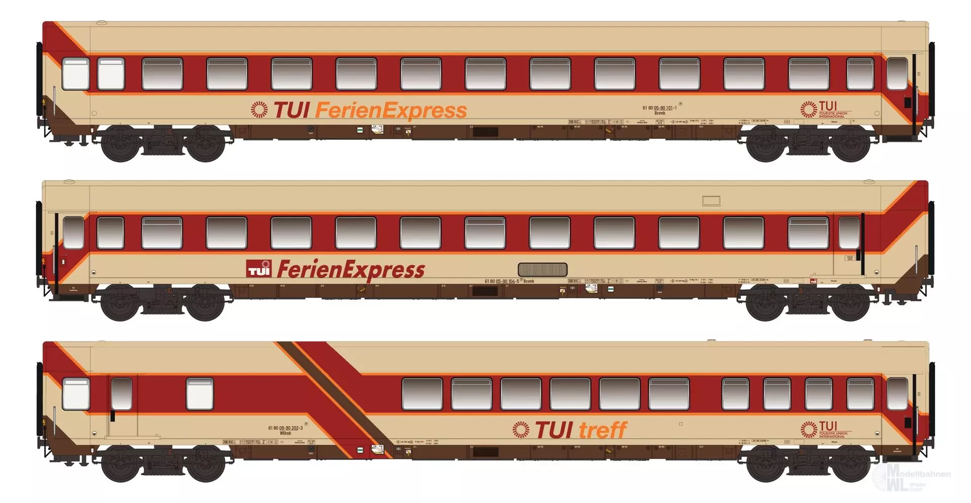 LS Models 96032DC - Personenwagen Set TUI Ferienexpress Ep.IV 3.tlg. Set II H0/GL
