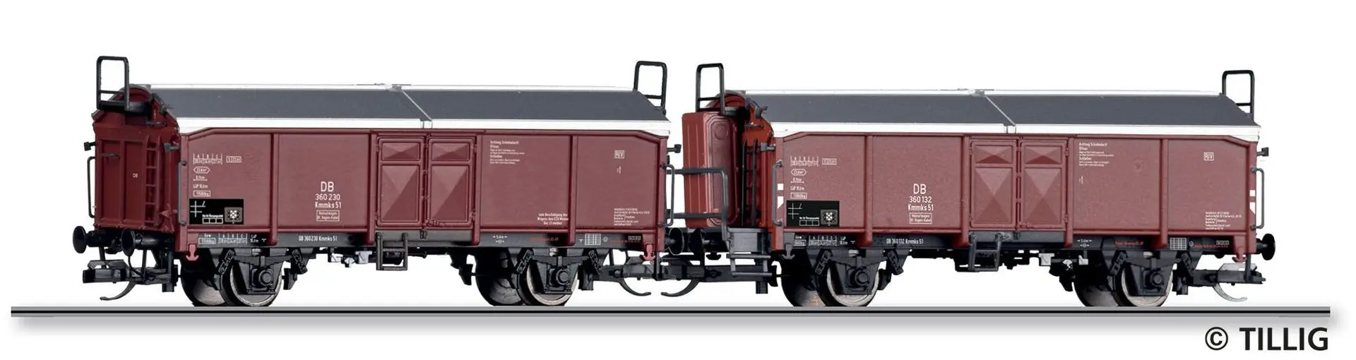 Tillig 01076 - Schiebedachwagen Set DB Ep.III Kmmks 51 2.tlg. TT 1:120
