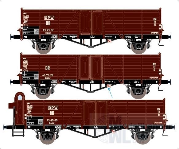 Exact Train 20153 - Güterwagen Set offen DB Ep.III mit Bremserhaus Villach 3.tlg. H0/GL