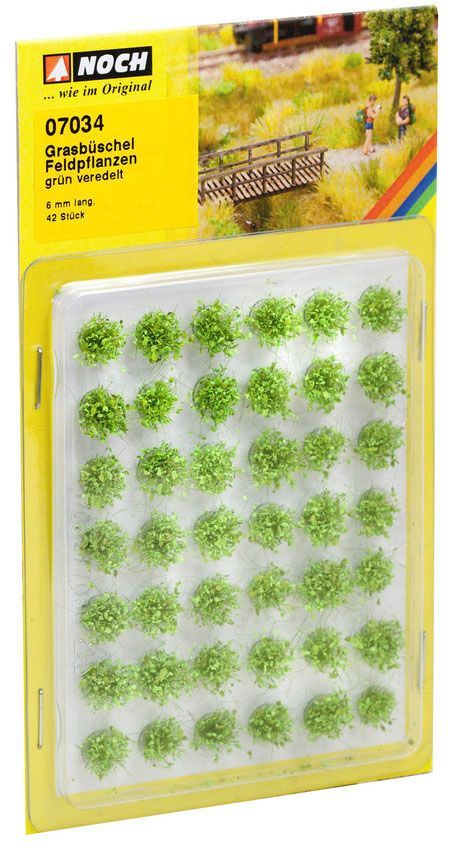 Noch 07034 - Grasbüschel Mini-Set Feldpflanzen grün, 42 Stück, 6 mm G/1/0/H0/H0m/H0e/TT/N/Z