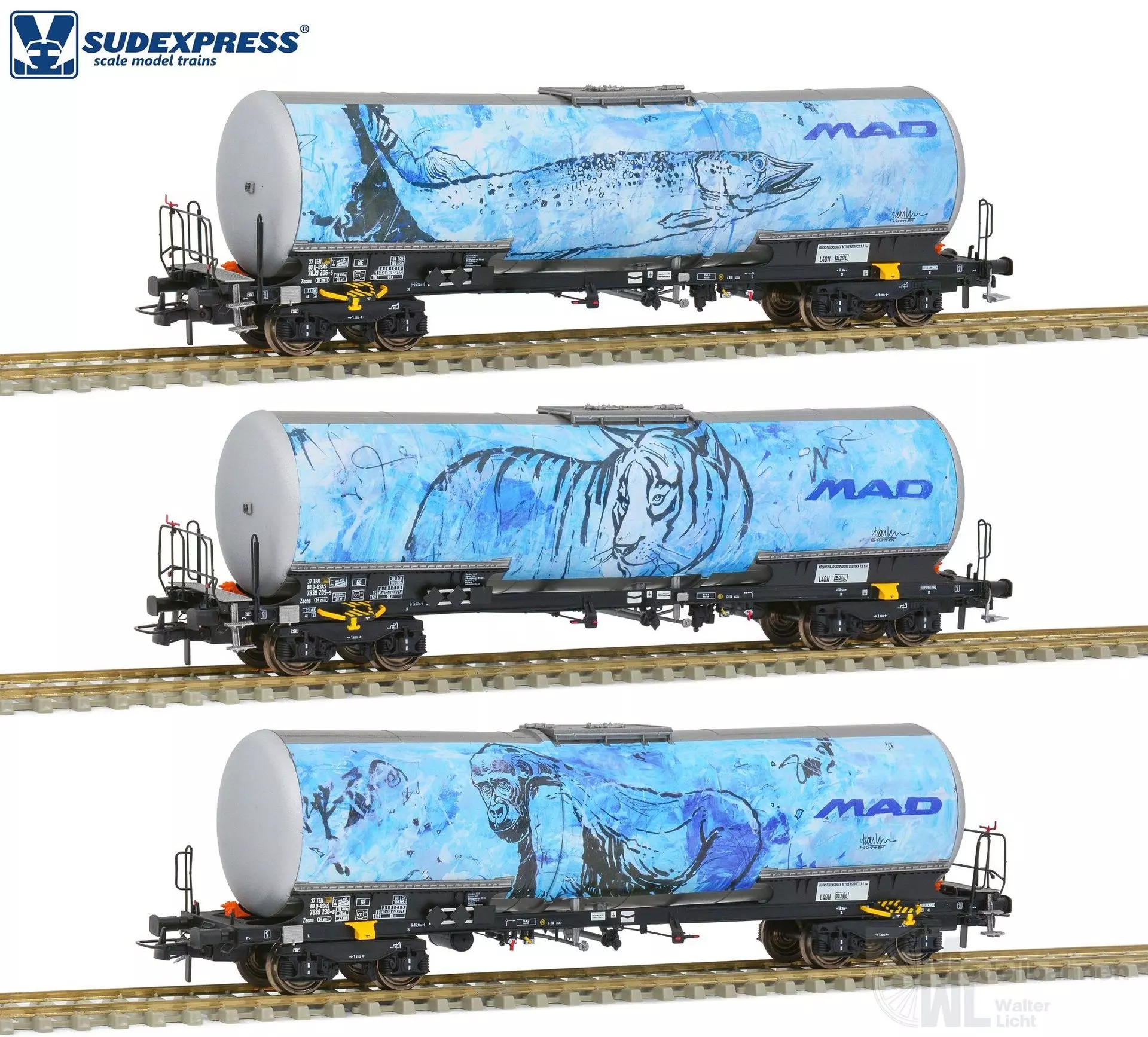 Sudexpress S783903 - 3er-Set Kesselwagen Zacns BSAS / M.A.D Ep.VI H0/GL