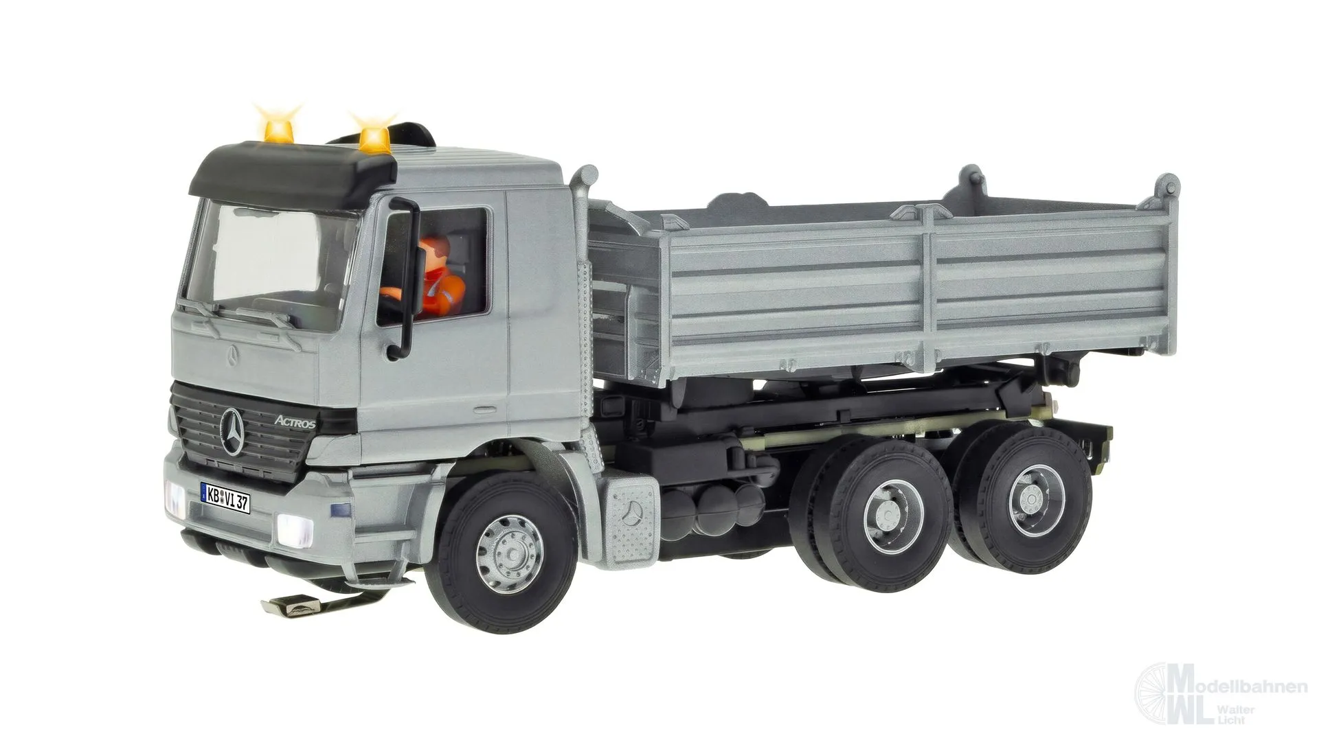 Viessmann 8037 - CarMotion Mercedes-Benz Actros Muldenkipper mit Rundumleuchten silber H0 1:87