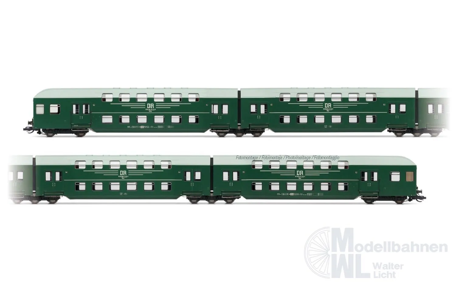 Arnold 9524 - Doppelstockwagen einheit DR Ep.IV 4.tlg. ohne Steuerabteil TT 1:120