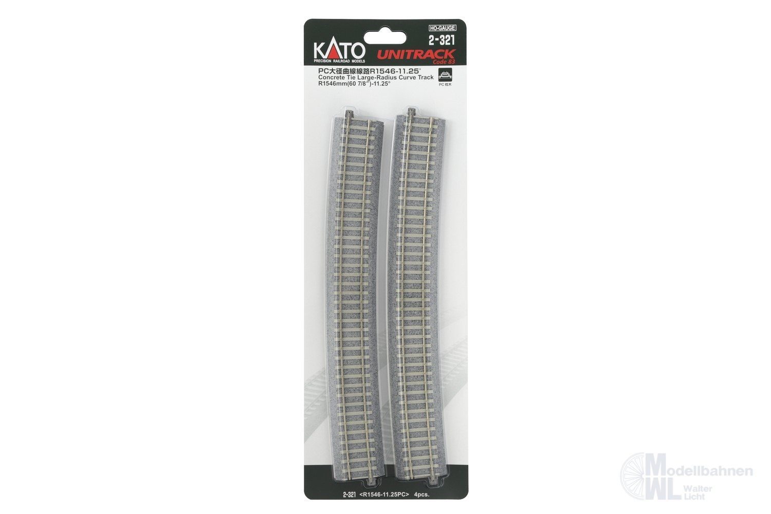 Kato 2-321 - Gleis gebogen R1546mm 11,25° mit Betonschwellen H0 1:87