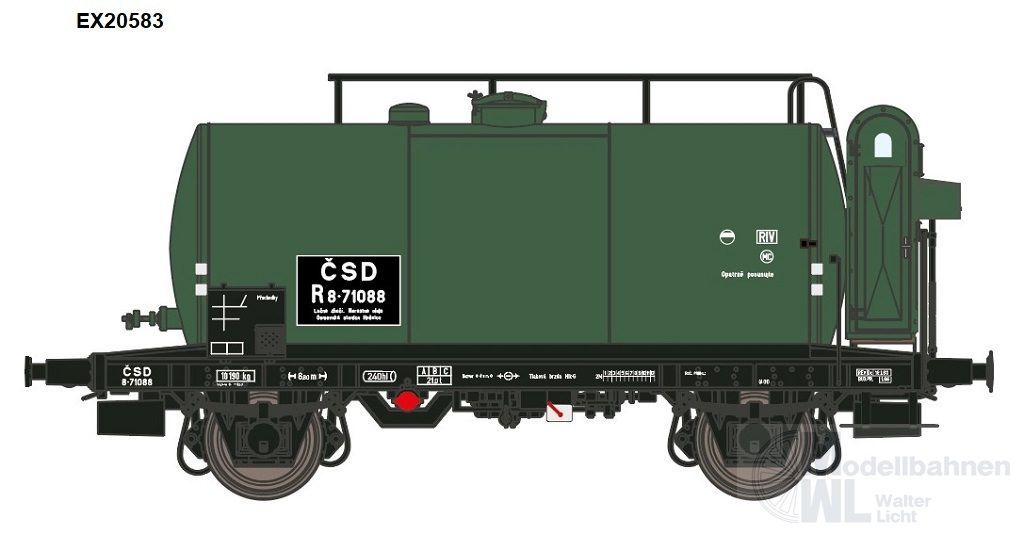 Exact Train 20583 - Kesselwagen CSD Ep.III 24m3 Typ Uerdinger mit Bremserhaus H0/GL Exact Train 20583 - Kesselwagen CSD Ep.III 24m3 Typ Uerdinger mit Bremserhaus H0/GL