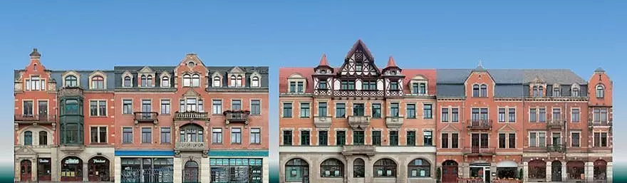 Auhagen 42501 - Halbrelief-Hintergrundkulisse 721 mm 5 Bürgerhaus-Fassaden H0 1:87 / TT 1:120