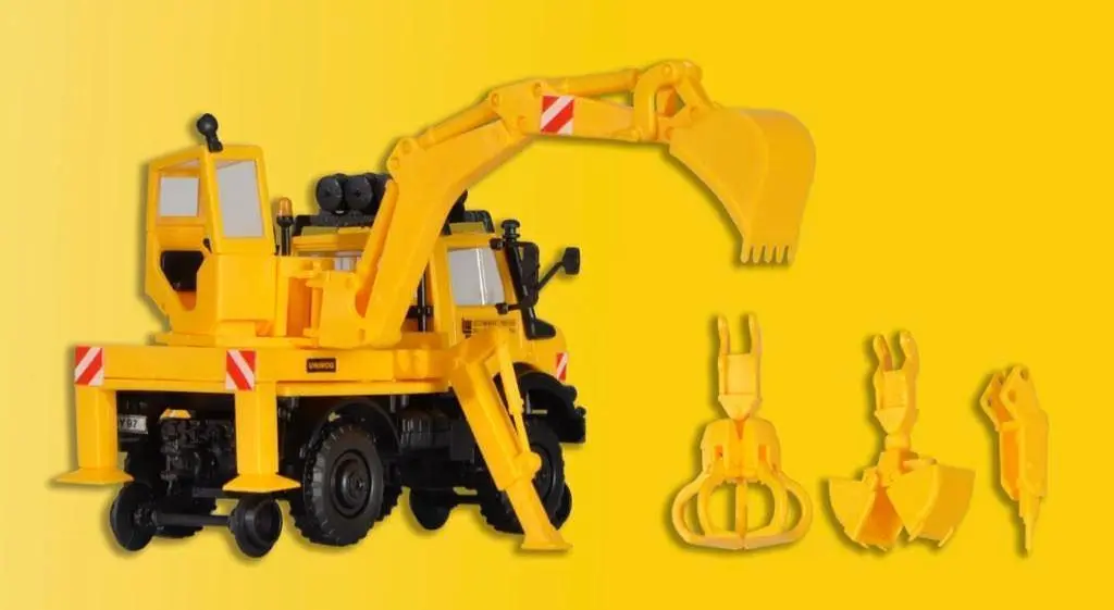 Kibri 16307 - Zweiwege UNIMOG mit Heckbagger H0 1:87