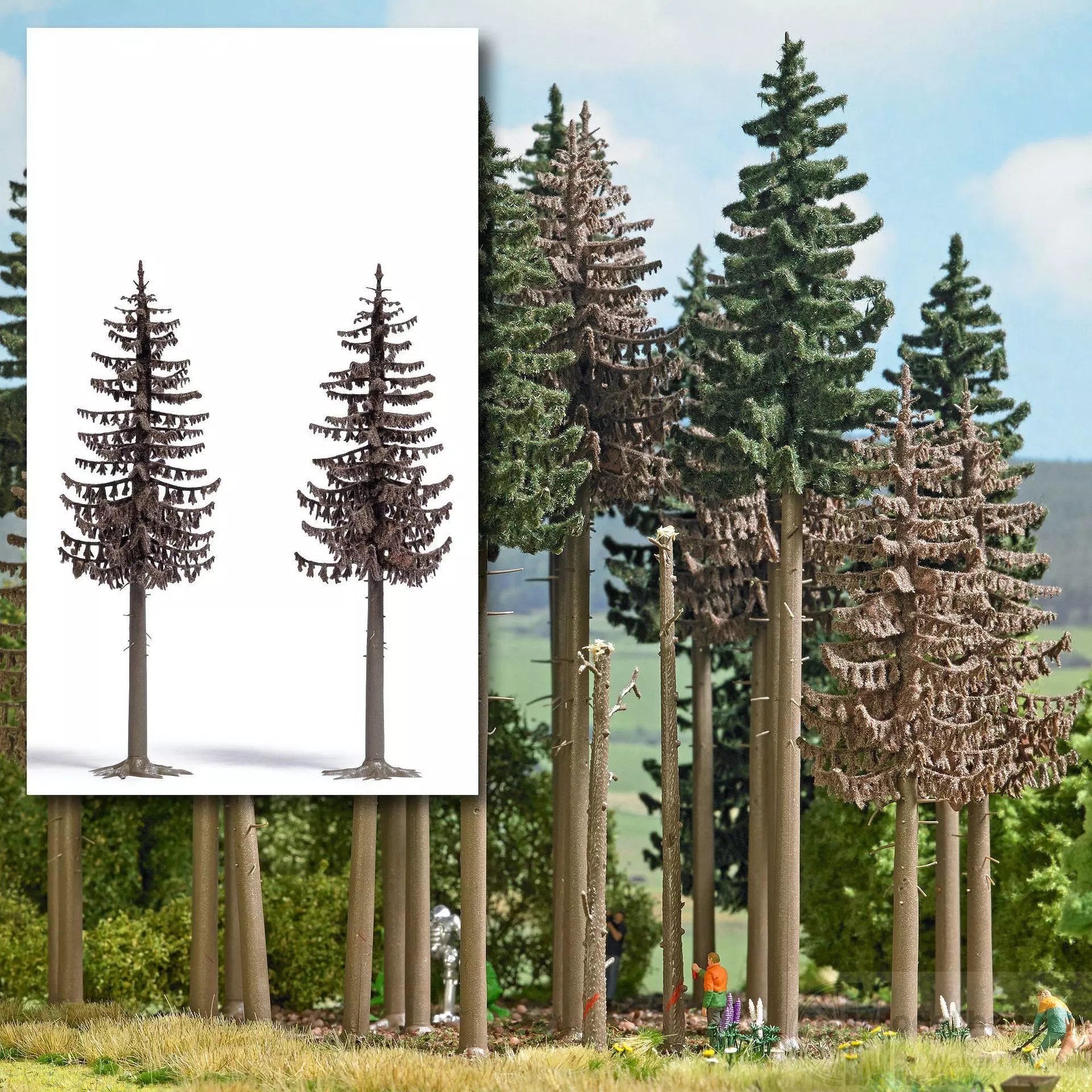 Busch 6166 - 2 Tote Fichten 130 mm H0 1:87 / TT 1:120