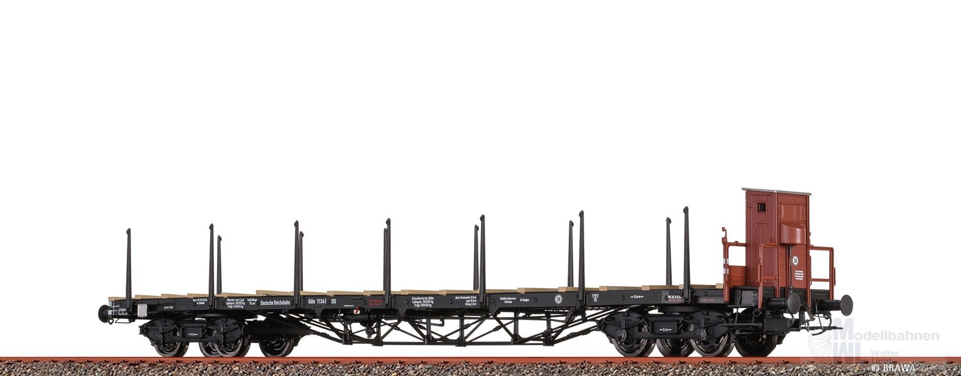 Brawa 50649 - Drehgestellflachwagen DRG Ep.II SSl mit Bremserhaus H0/GL