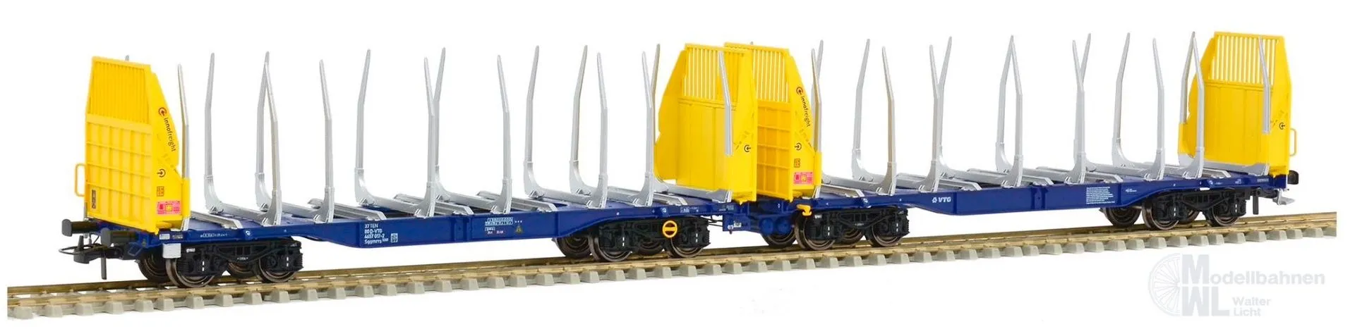 Sudexpress S657017 - Rungenwagen Einheit Innofreight VTG Ep.VI Smart GigaWood gelb/blau H0/GL
