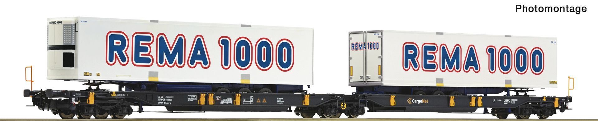 Roco 6600369 - Doppeltaschen-Tragwagen T2000 Cargonet + Rema 1000