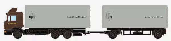 Lemke Minis 4602 - MAN F90 3-achs Koffer-Hängerzug UPS N 1:160