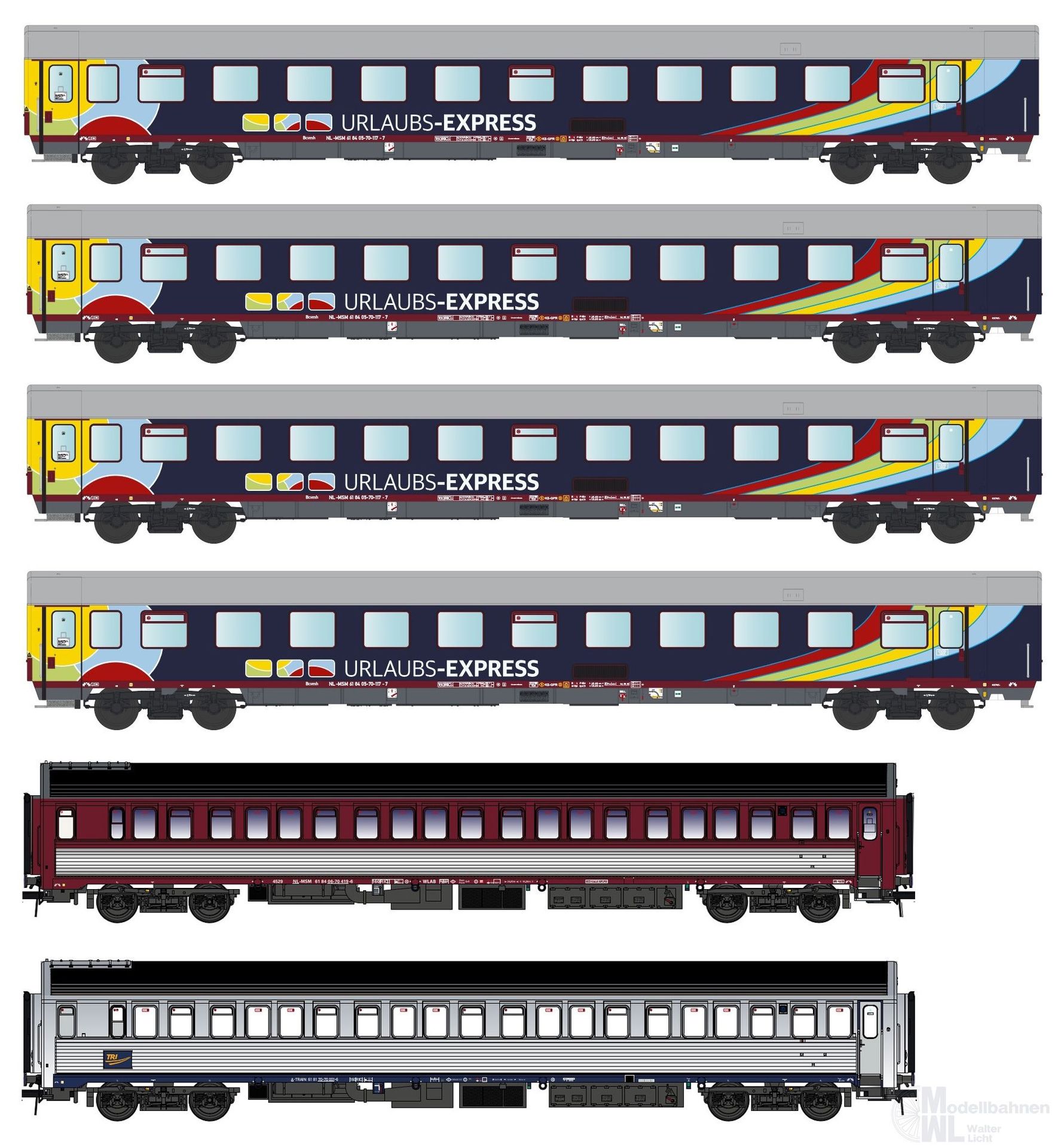 LS Models MW2301 - Nachtzugwagen Set Urlaubs-Express Ep.VI 6.tlg. Set 1 H0/GL