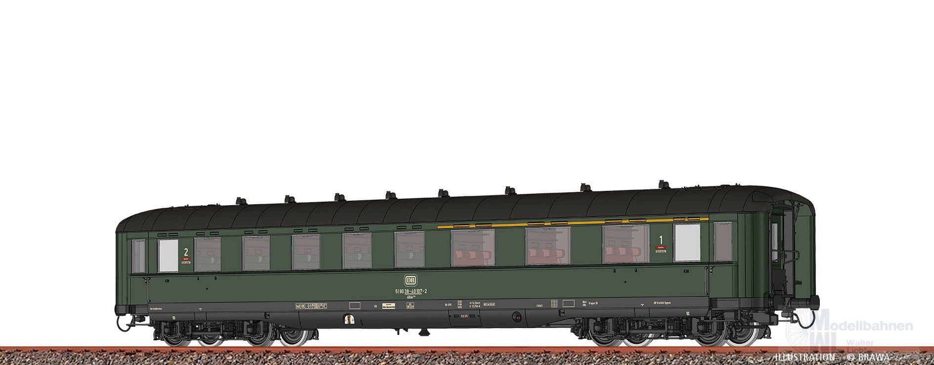 Brawa 51082 - Schürzenwagen DB Ep.IV ABüe334 51 80 38-40 107-2 H0/GL BASIC