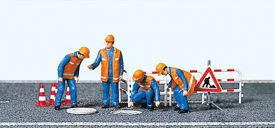 Preiser 10445 - Kanalarbeiter, Absperrung, Ka H0 1:87