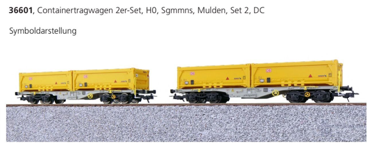 ESU 36601 - Containertragwagen Set D-AAEC Ep.VI mit Mulden 2.tlg. H0/GL