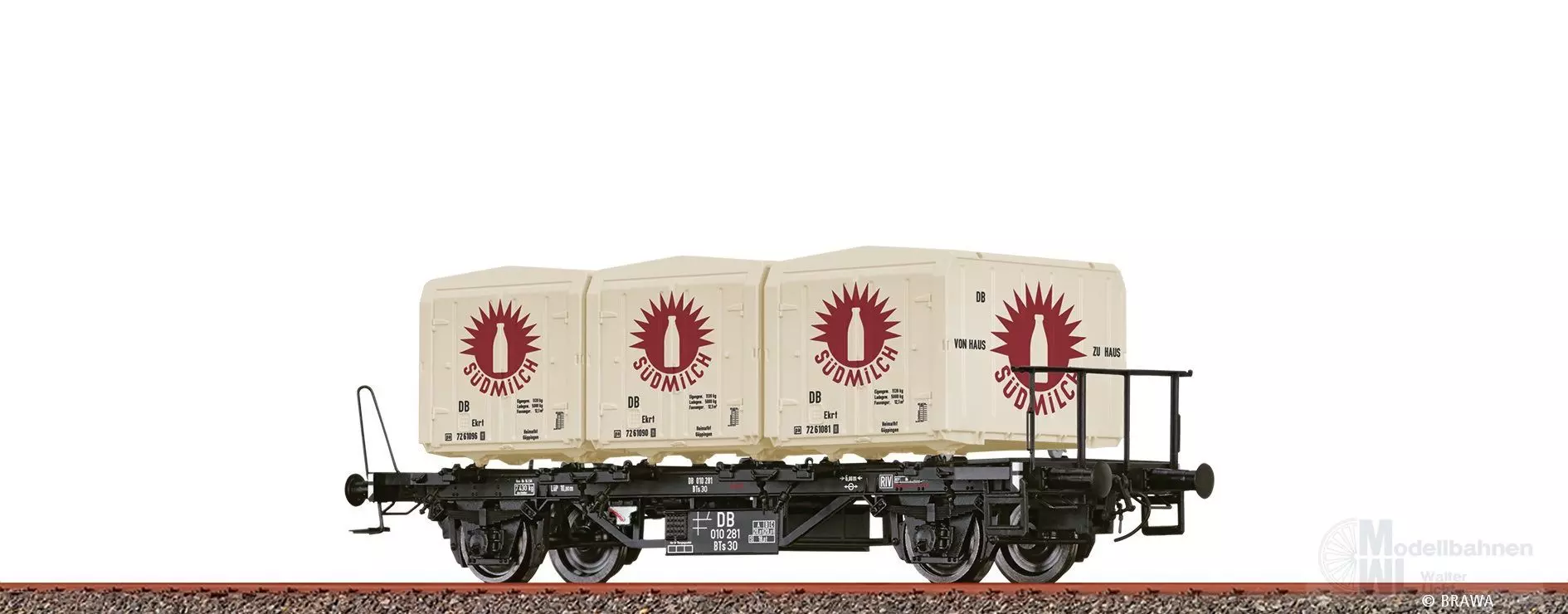 Brawa 50917 - Behältertragwagen DB Ep.III BTs 30 Südmilch H0/GL