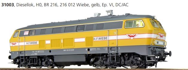 ESU 31003 - Diesellok BR 216 012 Ep.VI Wiebe gelb H0/GL/WS