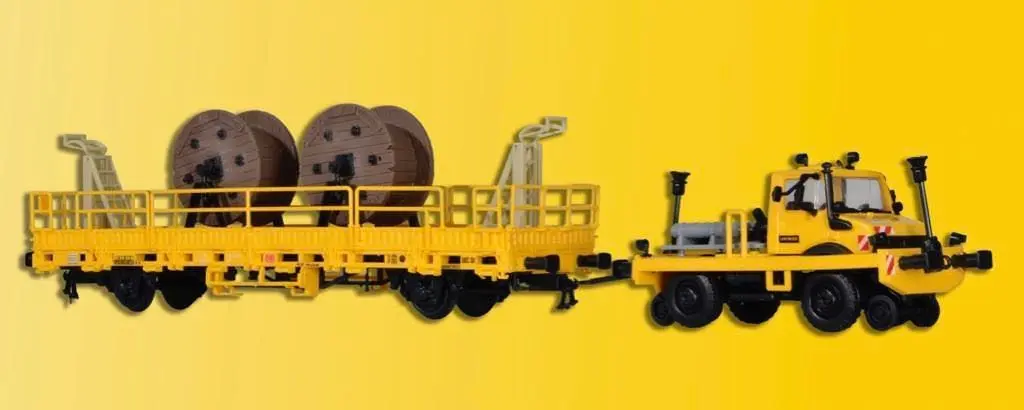 Kibri 16062 - Zweiwege UNIMOG mit Zug- Schubrahmen und Fahrleitungsbauwagen H0 1:87