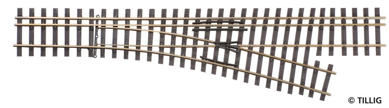 Tillig 85193 - Dreischienen-Schmalspurweiche H0/H0m-H0m rechts Länge 228 mm