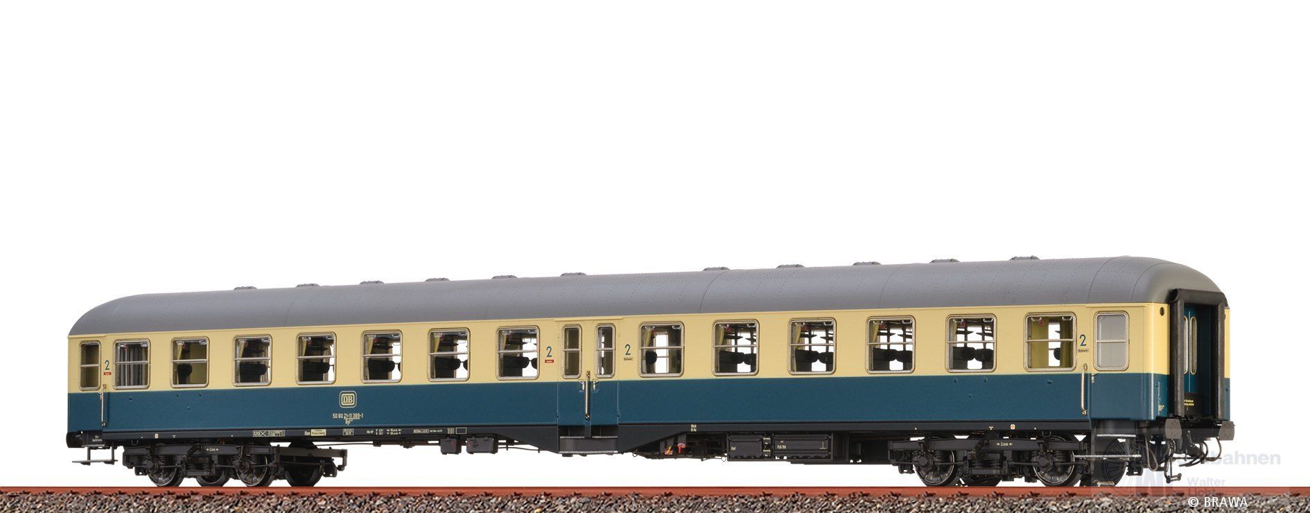 Brawa 58034 - Mitteleinstiegswagen DB Ep.IV 2.Kl. ozeanblau/beige H0/WS Innenbeleuchtun