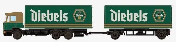 Lemke Minis 4606 - MAN F90 3-achs Koffer-Hängerzug Diebels N 1:160