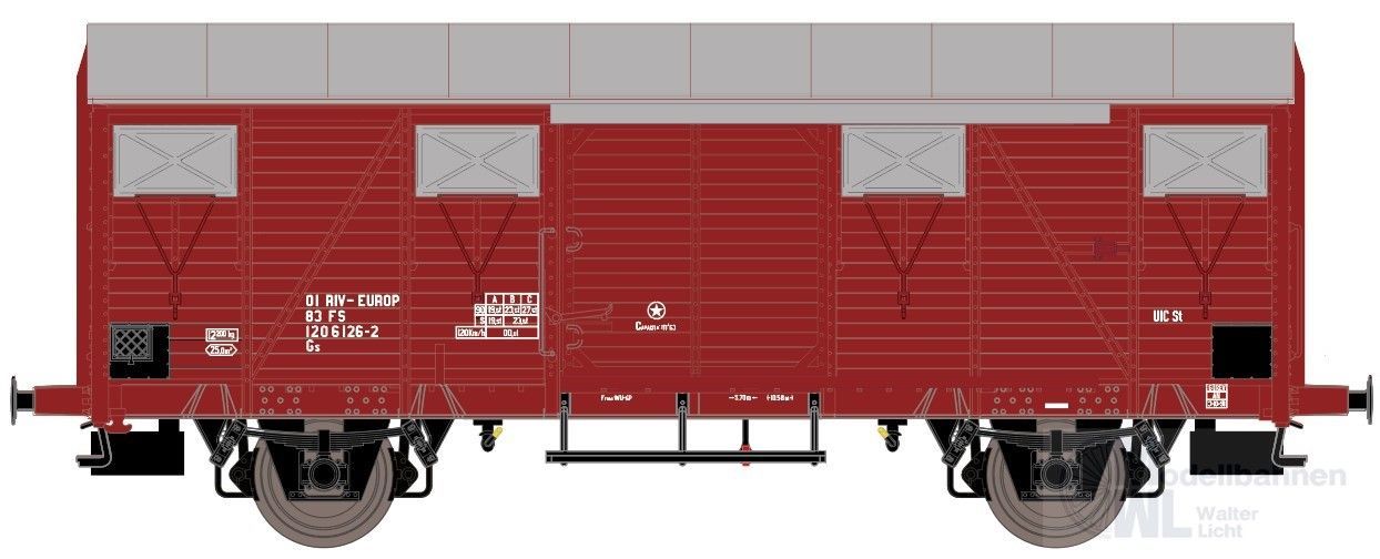 Exact Train 20958 - Güterwagen gedeckt FS Ep.IV GS alu Luftklappen H0/GL Exact Train 20958 - Güterwagen gedeckt FS Ep.IV GS alu Luftklappen H0/GL
