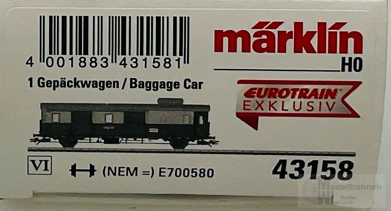 Märklin 43158 - MÄRKLIN - Gepäckwagen Pwi Museumswagen H0/WS